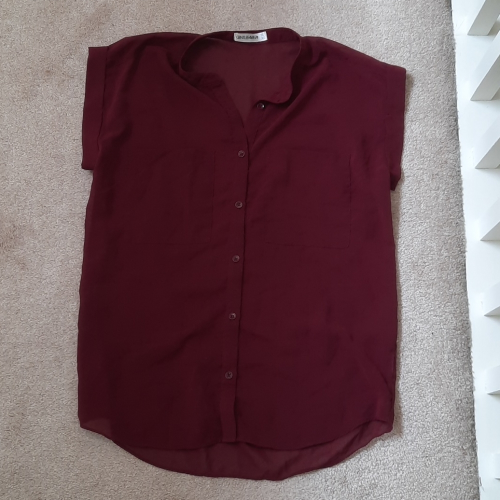 Gentle Fawn Burgundy Button Front Cap Sleeve Blouse